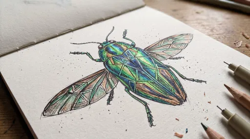 Geometric Jewel Beetle Colored Pencil Sketch