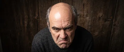 Grumpy Balding Man Scowling Portrait