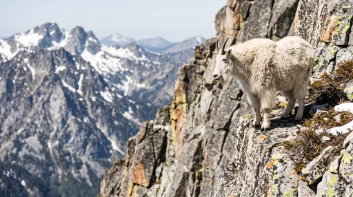 Mountain Goat on Alpine Cliff Ledge