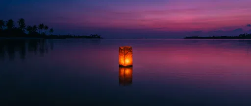 Glowing Paper Lantern on Twilight Lagoon