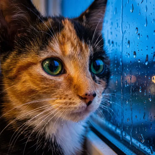 Calico Kitten by Rainy Window