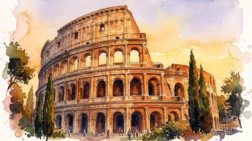 Watercolor Illustration of the Roman Colosseum