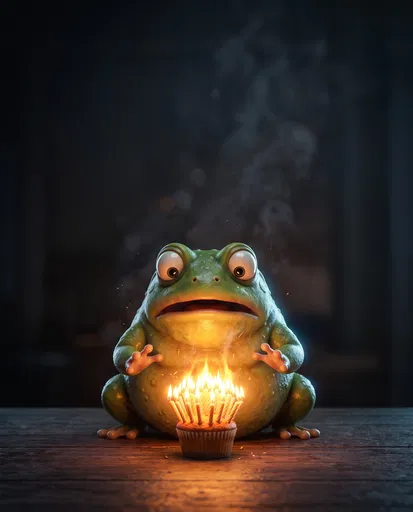 Shocked Frog With Birthday Cupcake