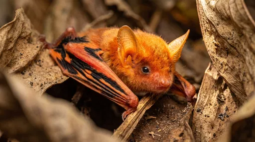 Painted Bat Roosting in Dried Leaves