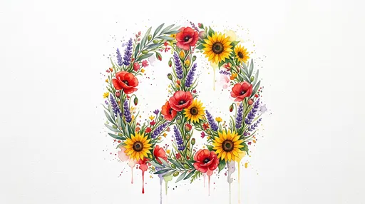 Watercolor Wildflower Peace Symbol Illustration