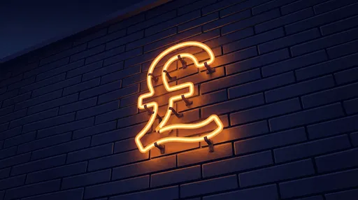 Glowing Neon Pound Symbol on Brick Wall