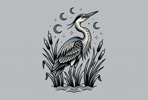 Traditional Tattoo Style Blue Heron Illustration