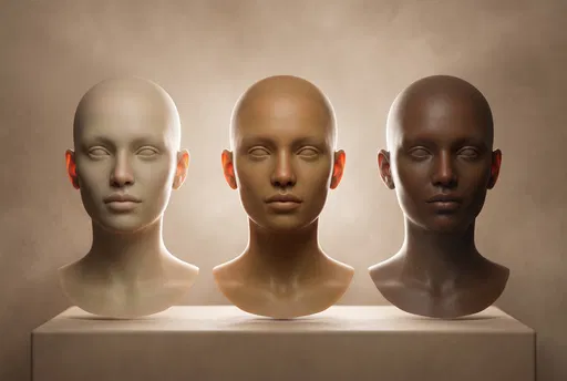 Three Sculptural Busts With Olive Skin Tones
