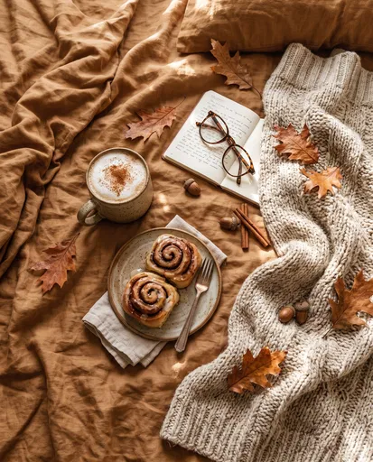 Cozy Autumn Morning Breakfast Flat Lay