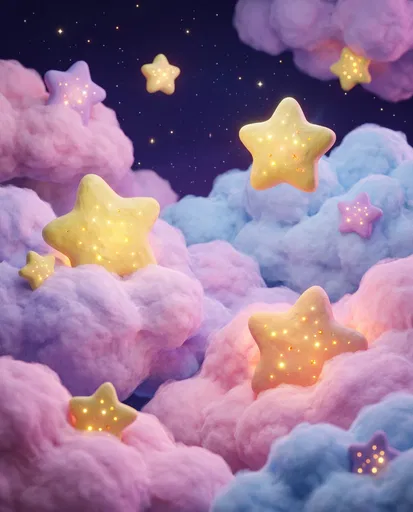 Glowing Clay Stars in Pastel Clouds