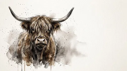 Sepia Watercolor Highland Cow Illustration