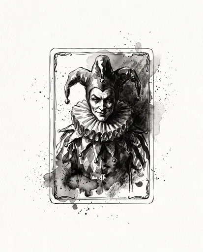 Monochrome Ink Wash Jester Playing Card