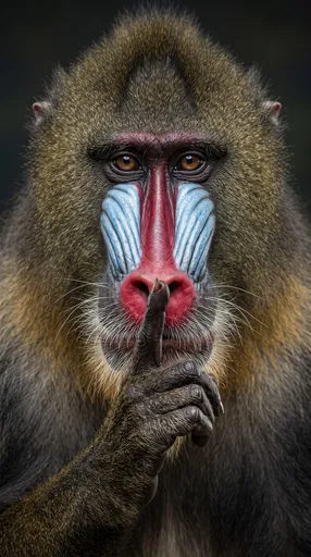 Mandrill Monkey Making Hush Gesture Portrait