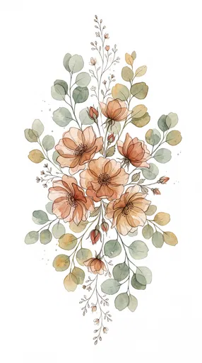 Watercolor Wild Roses and Eucalyptus Bouquet