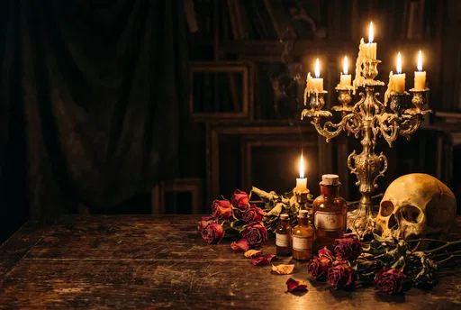 Gothic Still Life with Skull and Candelabra