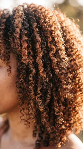 Close-Up of Sunlit Coily Hair