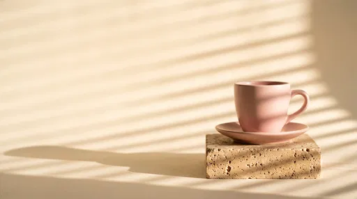 Pink Espresso Cup on Travertine Plinth