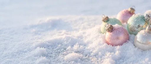 Pastel Christmas Ornaments in Fresh Snow