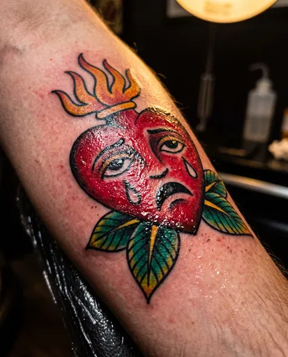 Fresh Traditional Crying Heart Forearm Tattoo
