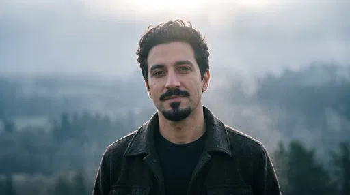 Man With Goatee In Misty Outdoors