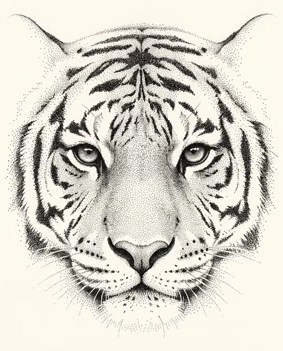 Pointillism Tiger Face Ink Drawing