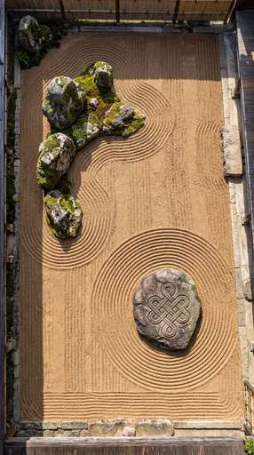 Zen Rock Garden With Carved Endless Knot