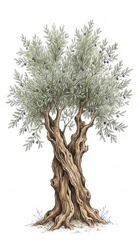 Hand-Drawn Ancient Olive Tree Illustration