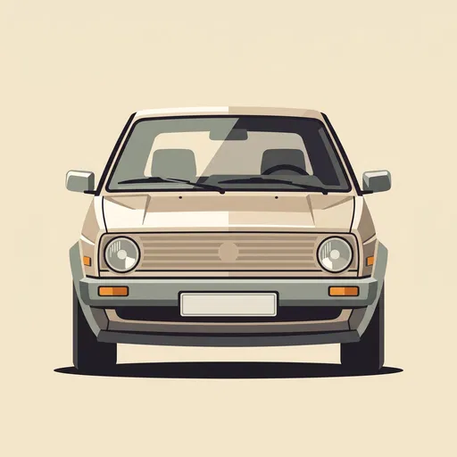 Retro Beige Compact Hatchback Vector Illustration
