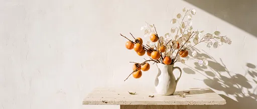 Persimmon and Lunaria Still Life