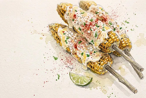 Watercolor Illustration of Mexican Street Corn Elote