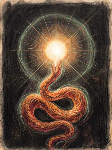 Symbolist Pastel Drawing of Cosmic Serpent