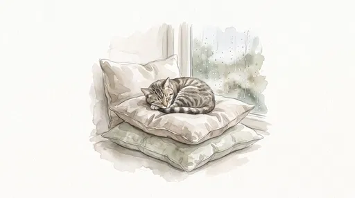 Watercolor Sleeping Cat on Pillows