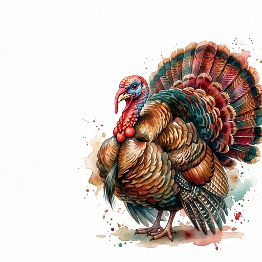 Watercolor Wild Turkey Illustration on White