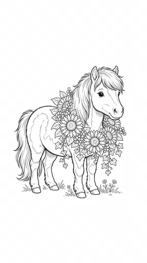 Miniature Horse With Sunflower Wreath Coloring Page