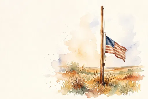Watercolor American Flag at Half Staff