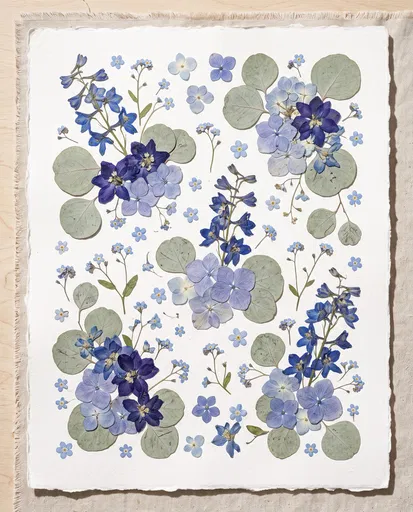 Pressed Blue Flowers on Handmade Paper