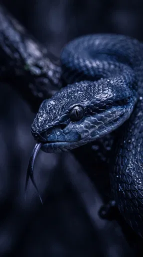 Macro Portrait of Dark Blue Viper