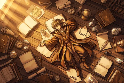 Sleeping Anime Mage Among Books