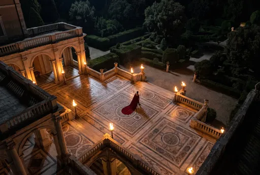 King Walking Across Torchlit Palace Courtyard