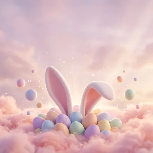 Pastel Bunny Ears and Easter Eggs