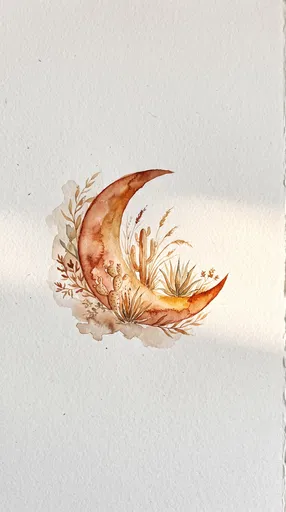 Watercolor Terracotta Crescent Moon Desert Botanicals