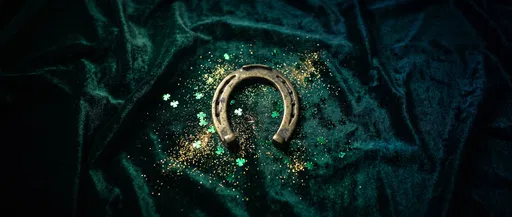 Brass Horseshoe on Emerald Velvet Background