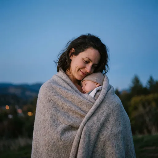 Mother Holding Sleeping Baby at Twilight