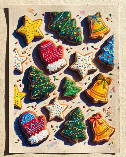 Oil Pastel Holiday Cookies Illustration
