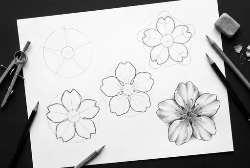 Cherry Blossom Step-by-Step Graphite Drawing Guide
