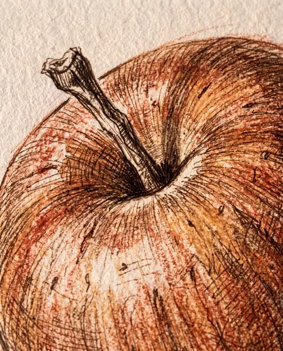 Rustic Apple Stem Ink Drawing