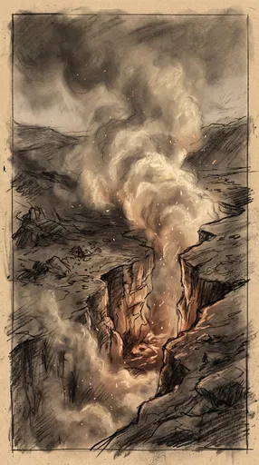 Charcoal Drawing of Smoking Volcanic Fissure