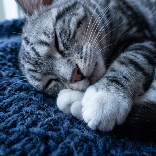 Sleeping Silver Tabby Cat Close-Up