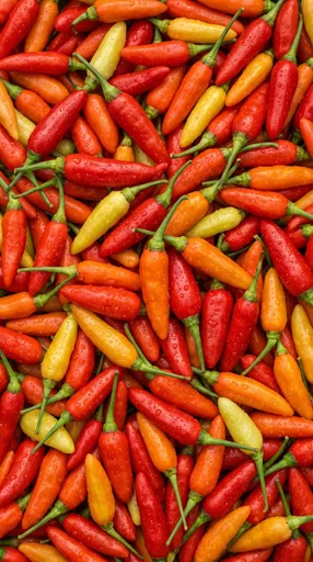 Fresh Dewy Chili Peppers Flat Lay