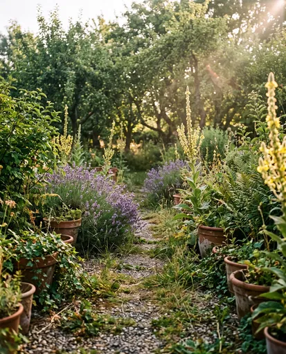 Sunlit Garden Path With Lavender